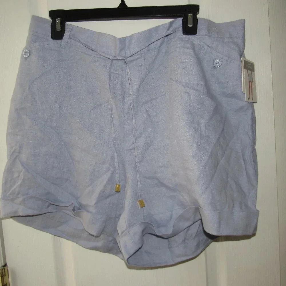 NWT COMPANY ELLEN TRACY Chambray (100% Linen) Cuffed Shorts Plus Size XXL